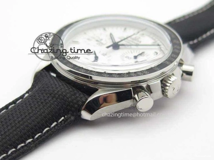 0202 TimelessDesign Speedmaster JHF SS Snoopy Award 45th Anniversary White Dial On Black Nylon Strap 8209
